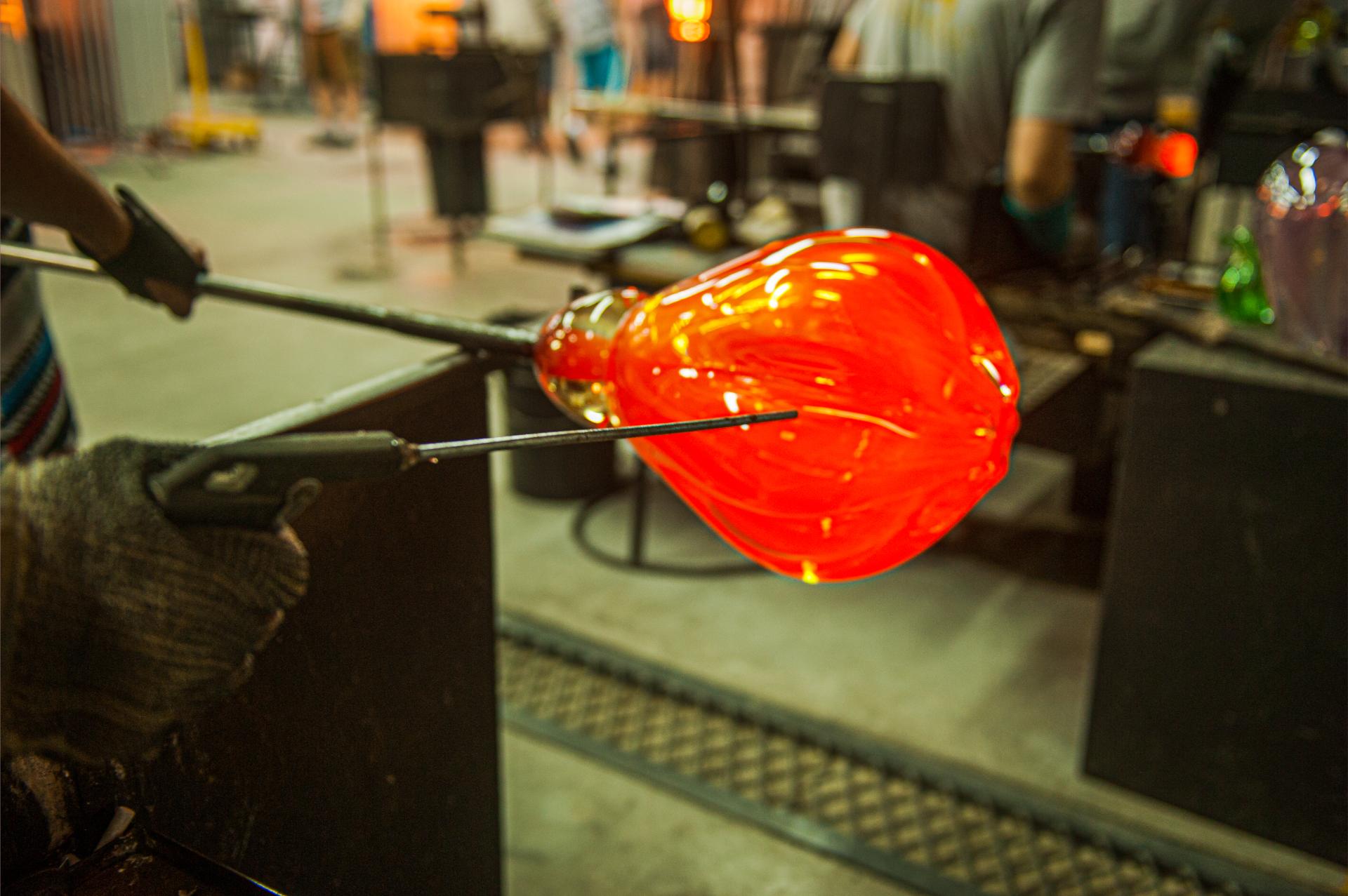 Colorful Murano glass pieces in a Venice workshop